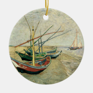 Vincent van Gogh - Fiskebåtar på stranden Julgransprydnad Keramik