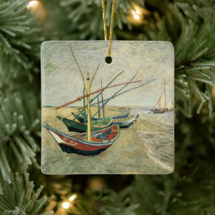 Vincent van Gogh - Fiskebåtar på stranden Julgransprydnad Keramik