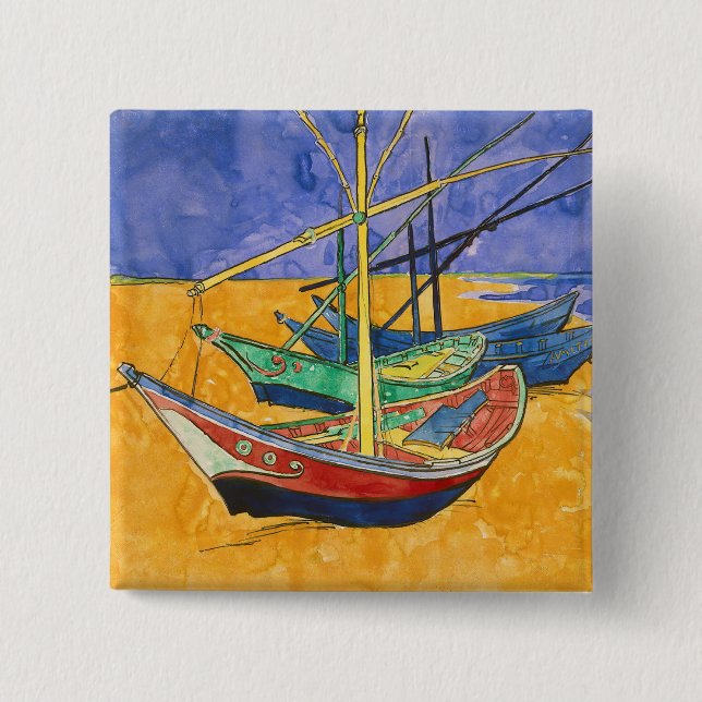 Vincent van Gogh - Fiskebåtar på stranden Knapp (Framsida)
