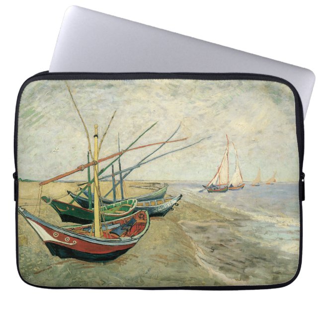 Vincent van Gogh - Fiskebåtar på stranden Laptop Sleeve (Framsidan)