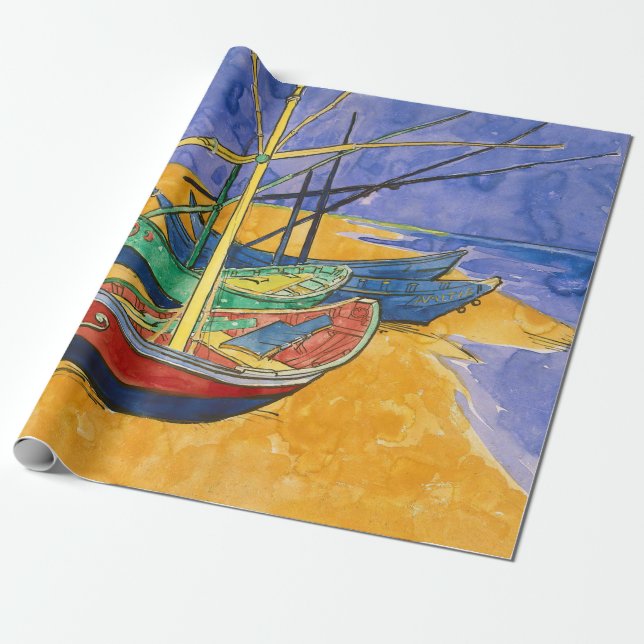 Vincent van Gogh - Fiskebåtar på stranden Presentpapper (Utrullad)