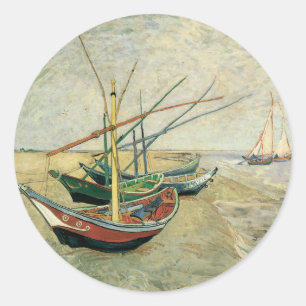 Vincent van Gogh - Fiskebåtar på stranden Runt Klistermärke