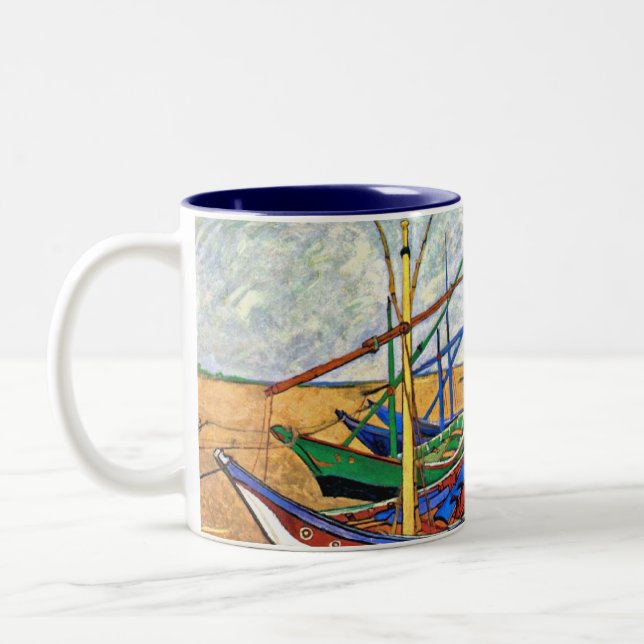 Vincent Van Gogh - Fiskebåtar på stranden Två-Tonad Mugg (Vänster)