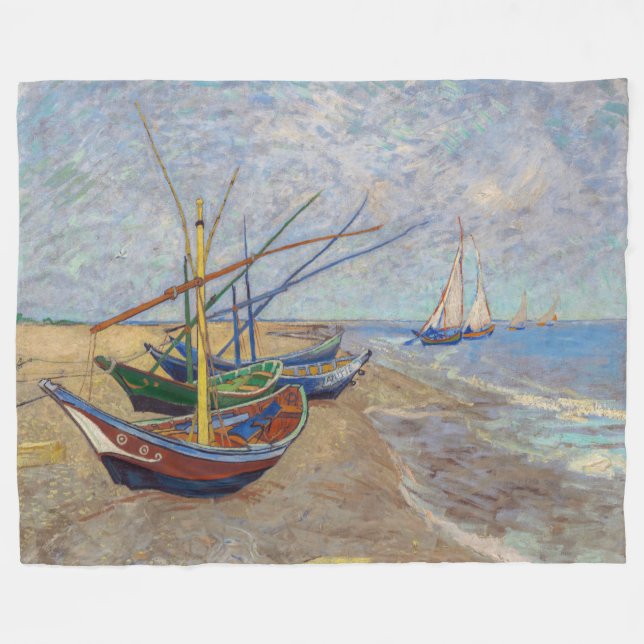 Vincent van Gogh - Fiskebåtar vid stranden Fleecefilt (Framsidan (Horisontell))
