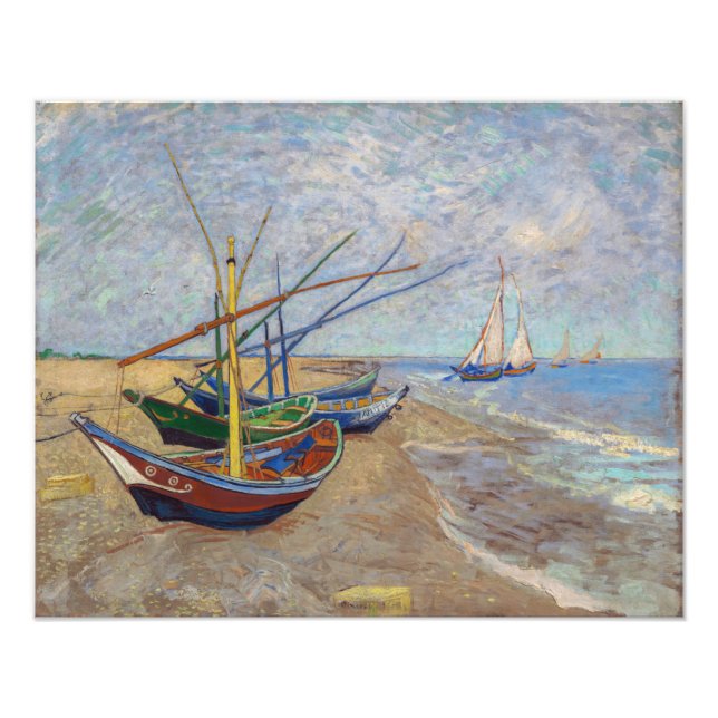 Vincent van Gogh - Fiskebåtar vid stranden Fototryck (Framsidan)