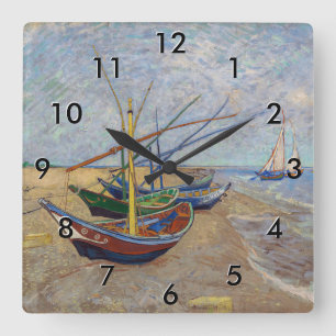 Vincent van Gogh - Fiskebåtar vid stranden Fyrkantig Klocka