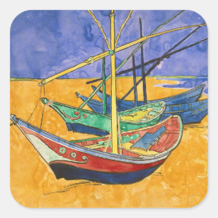 Vincent van Gogh - Fiskebåtar vid stranden Fyrkantigt Klistermärke