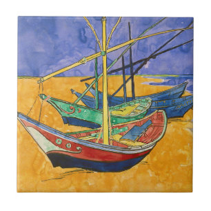 Vincent van Gogh - Fiskebåtar vid stranden Kakelplatta