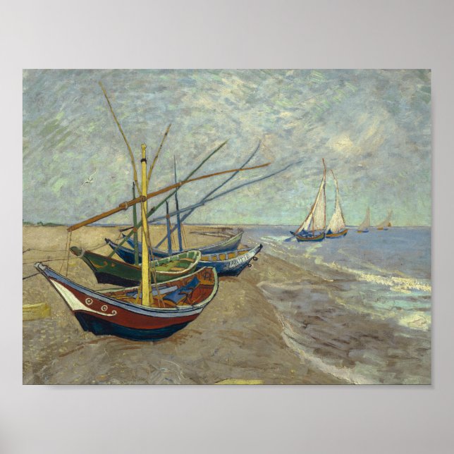 Vincent van Gogh - Fiskebåtar vid stranden Poster (Framsidan)