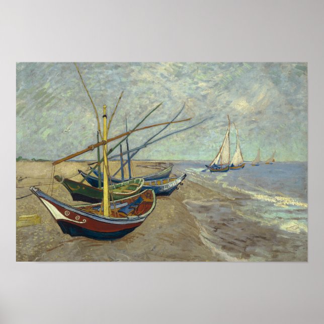 Vincent van Gogh - Fiskebåtar vid stranden Poster (Framsidan)