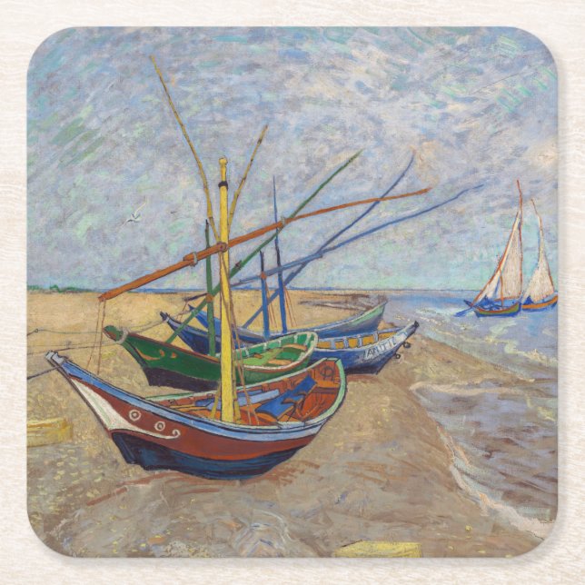 Vincent van Gogh - Fiskebåtar vid stranden Underlägg Papper Kvadrat (Framsidan)
