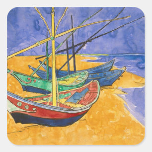 Vincent van Gogh Fiskefartyg vid stranden Fyrkantigt Klistermärke
