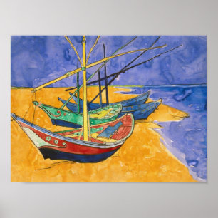 Vincent van Gogh Fiskefartyg vid stranden Poster