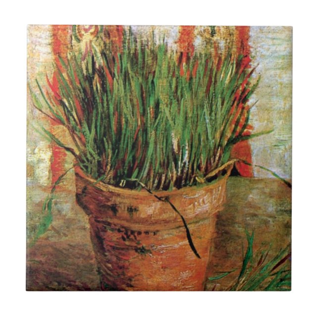 Vincent Van Gogh - Flowerpot med Chives Kakelplatta (Framsidan)