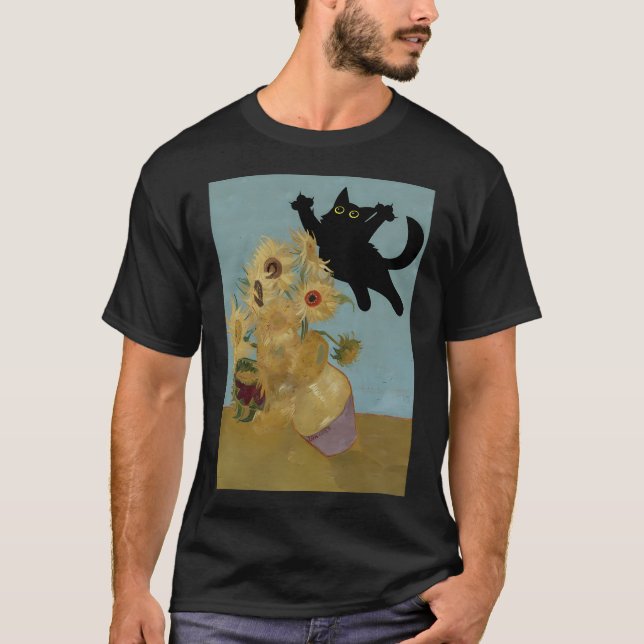 Vincent Van Gogh Flowers Cat T Shirt (Framsida)