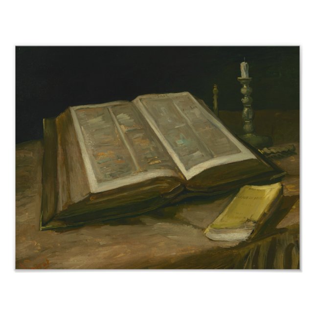 Vincent van Gogh, fortfarande liv med Bible Fototryck (Framsidan)
