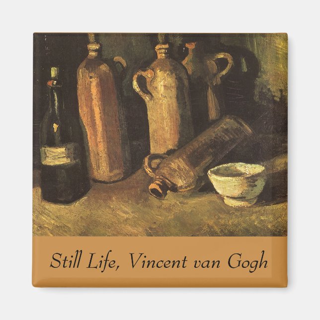 Vincent van Gogh - Fortfarande med 4 Stone Flaskor Magnet (Framsidan)