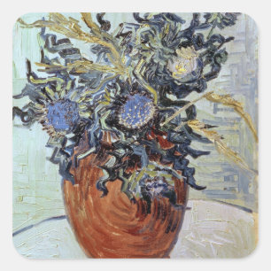 Vincent van Gogh Fortsatt livstid med Thistles 1 Fyrkantigt Klistermärke