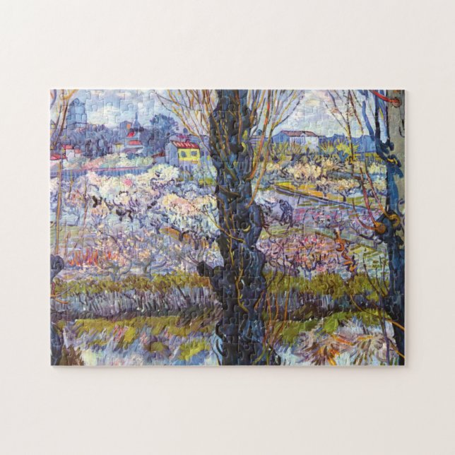 Vincent Van Gogh – Fruktträdgård i blom med poppla Pussel (Horisontell)