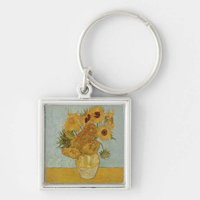 Vincent Van Gogh Fyrkantig Silverfärgad Nyckelring (Framsidan)