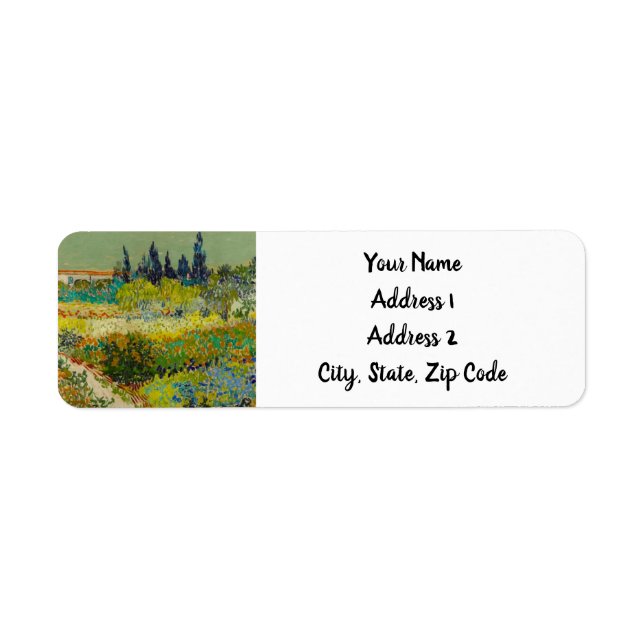 Vincent Van Gogh Garden at Arles Returadress Etikett (Framsidan)