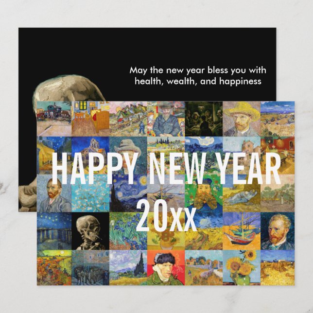 Vincent van Gogh - Gott nytt år Patchwork Julkort (Fram/baksida)