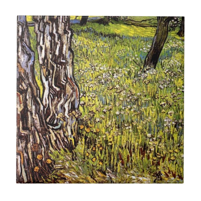 Vincent Van Gogh - Gräs Träd och Dandelions Kakelplatta (Framsidan)
