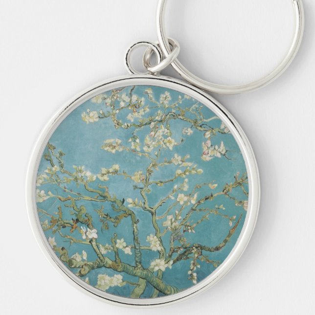 Vincent Van Gogh grenar av mandelträd Rund Silverfärgad Nyckelring (Framsidan)