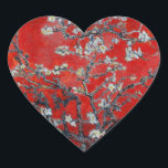 Vincent van Gogh Grenar med Almond Blommar Hjärtformat Klistermärke<br><div class="desc">Vincent van Gogh Grenar med Almond Blommar fortsätter att vara livsimponerande och måla mycket asiatisk i rött: blommigt bra art post impressionist</div>