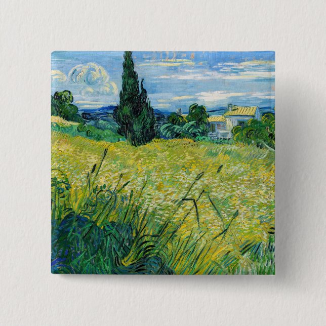 Vincent van Gogh - Grönt vetefält med cypress Knapp (Framsida)