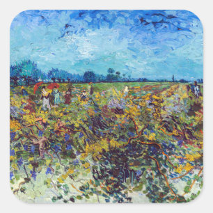 Vincent van Gogh - Grönt Vineyard Fyrkantigt Klistermärke