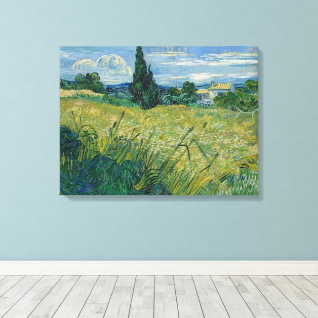 Vincent Van Gogh, Grönt Wheat Fält med Cypress Canvastryck (Insitu (trägolv))