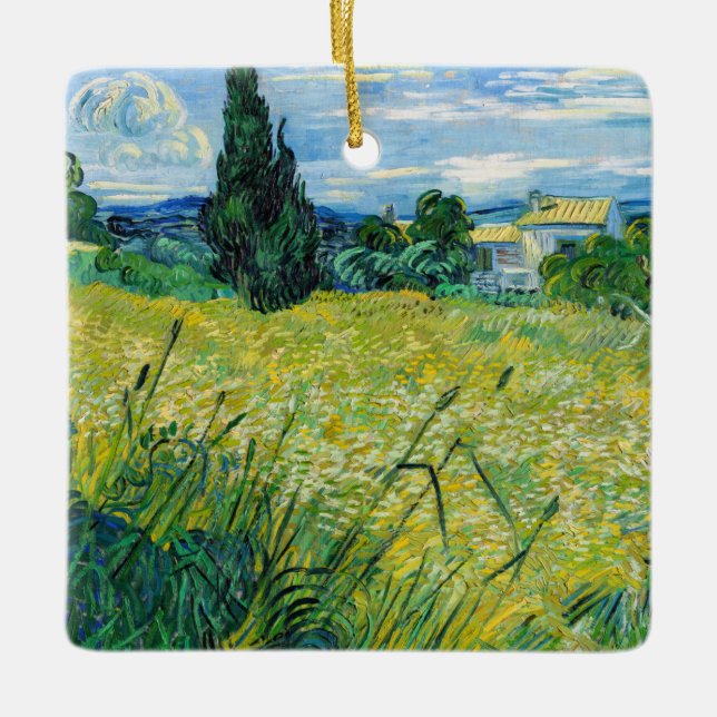 Vincent van Gogh - Grönt Wheat Fält med Cypress Julgransprydnad Keramik (Framsida)