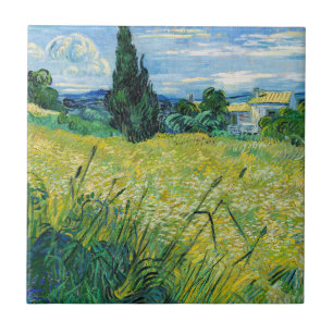 Vincent van Gogh - Grönt Wheat Fält med Cypress Kakelplatta
