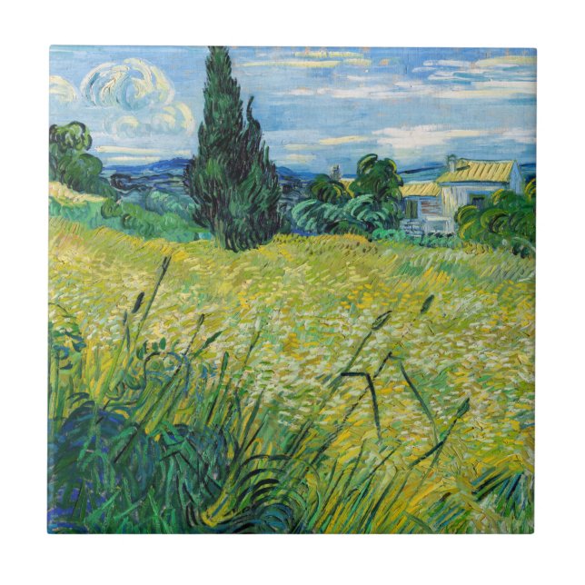 Vincent van Gogh - Grönt Wheat Fält med Cypress Kakelplatta (Framsidan)