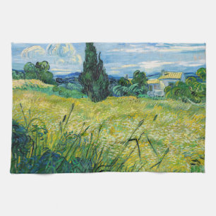 Vincent van Gogh - Grönt Wheat Fält med Cypress Kökshandduk