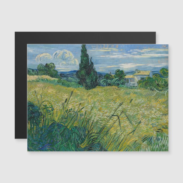 Vincent Van Gogh, Grönt Wheat Fält med Cypress Magnetisk Inbjudningskort (Fram/baksida)