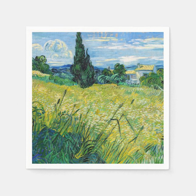 Vincent van Gogh - Grönt Wheat Fält med Cypress Pappersservett (Framsidan)