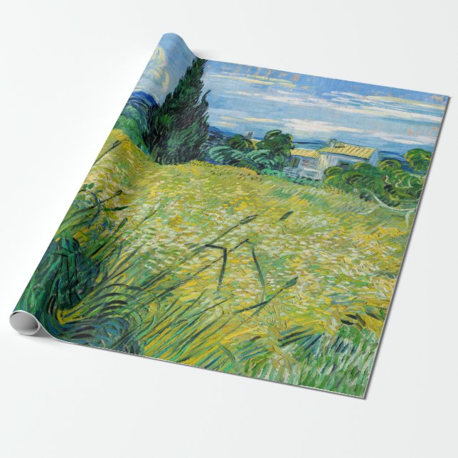 Vincent van Gogh - Grönt Wheat Fält med Cypress Presentpapper (Utrullad)