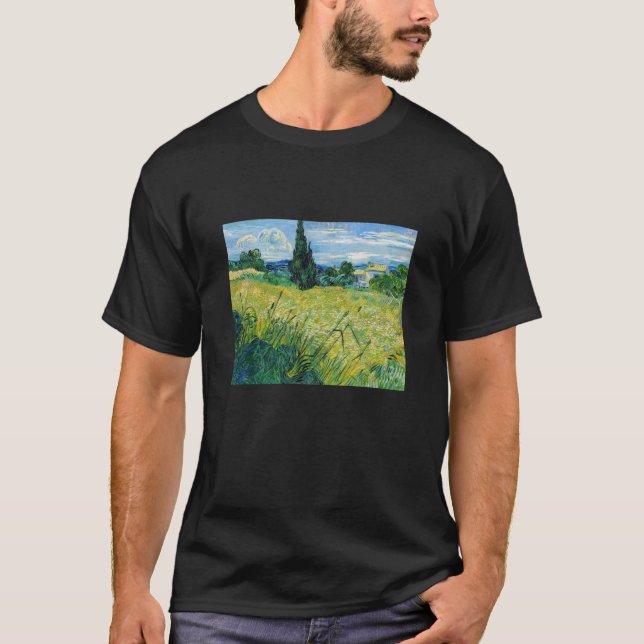 Vincent van Gogh - Grönt Wheat Fält med Cypress T Shirt (Framsida)