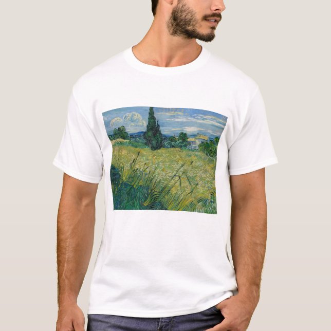 Vincent Van Gogh, Grönt Wheat Fält med Cypress T Shirt (Framsida)