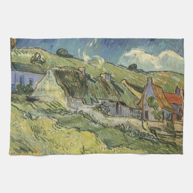 Vincent van Gogh - Halmtäckta stugor Kökshandduk (Horisontell)