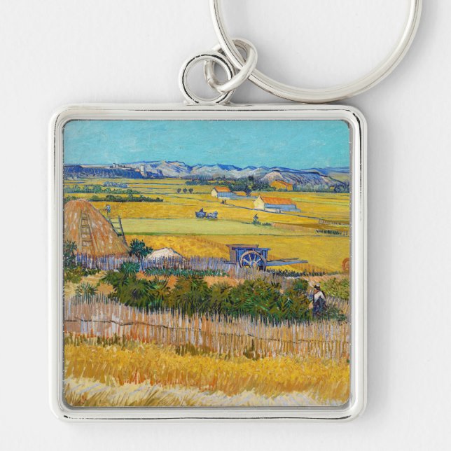 Vincent van Gogh - Harvest at La Crau Fyrkantig Silverfärgad Nyckelring (Framsidan)