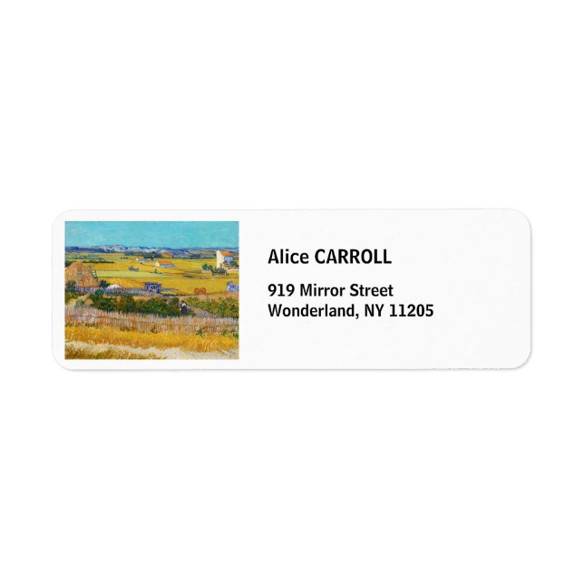 Vincent van Gogh - Harvest at La Crau Returadress Etikett (Framsidan)