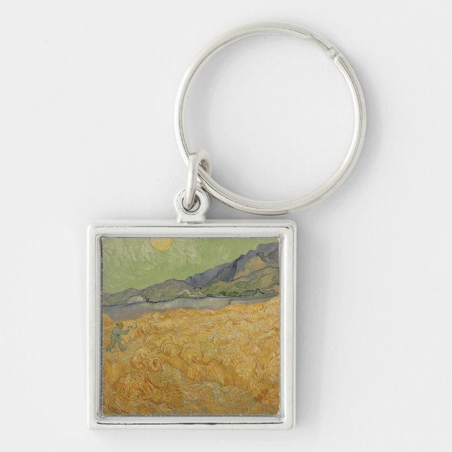 Vincent van Gogh| Hjulfält med rabatt, 1889 Fyrkantig Silverfärgad Nyckelring (Framsidan)