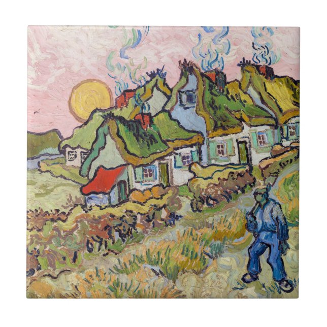 Vincent van Gogh - Houses och Figur Kakelplatta (Framsidan)