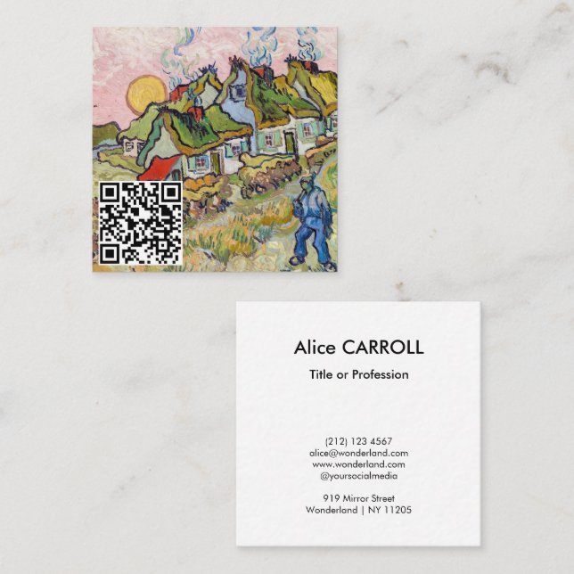 Vincent van Gogh - Houses och Figur - QR-koden Fyrkantigt Visitkort (Fram/baksida)