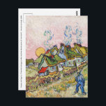 Vincent van Gogh - Houses och Figur Vykort<br><div class="desc">Bostäder och Figur / Thatched Cottages in the Sunshine Reminiscence of the North - Vincent van Gogh,  1890</div>