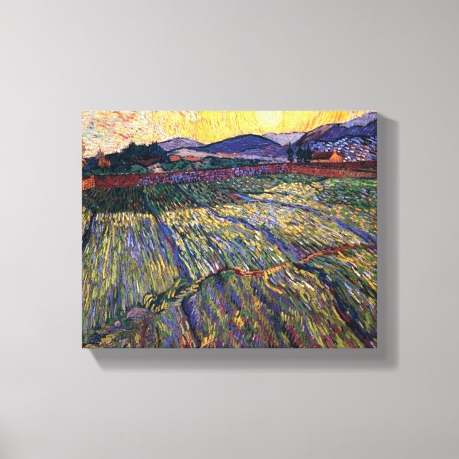 Vincent Van Gogh - Inhägnat fält med uppgående sol Canvastryck (Framsida)