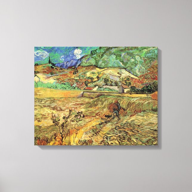Vincent van Gogh - Inhägnat sädesfält med bonde Canvastryck (Framsida)